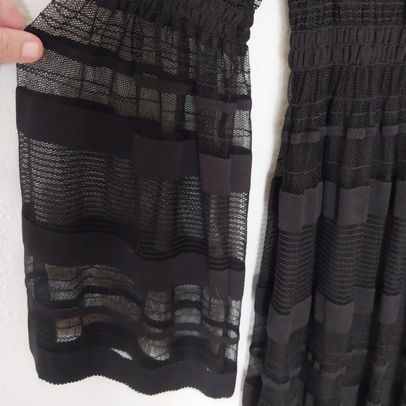 M.S.S.P. Max Studio Mesh Stripe Dress with Smocking and Flare Sleeves - Picture 7 of 9